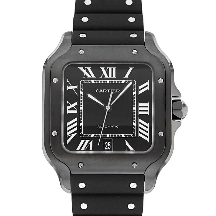 Cartier Santos de Cartier LM WSSA0039 Black Dial 39.8mm Rubber Strap