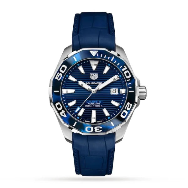 TAG Heuer Aquaracer WAY201P.FT6178 – Men’s Automatic Blue Dial Rubber Strap Watch