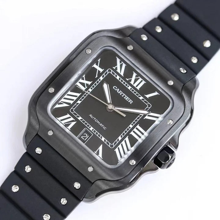 Cartier Santos de Cartier LM WSSA0039 Black Dial 39.8mm Rubber Strap
