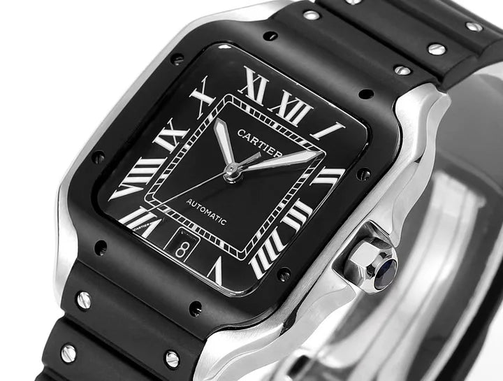 Cartier Santos de Cartier LM 39.8mm Black Dial Rubber Strap | Automatic