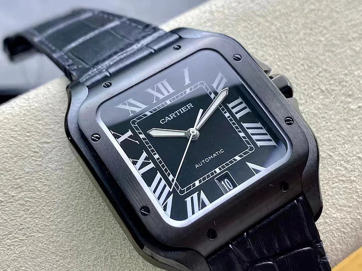 Cartier Santos de Cartier LM 39.8mm Black Dial Automatic Leather Strap