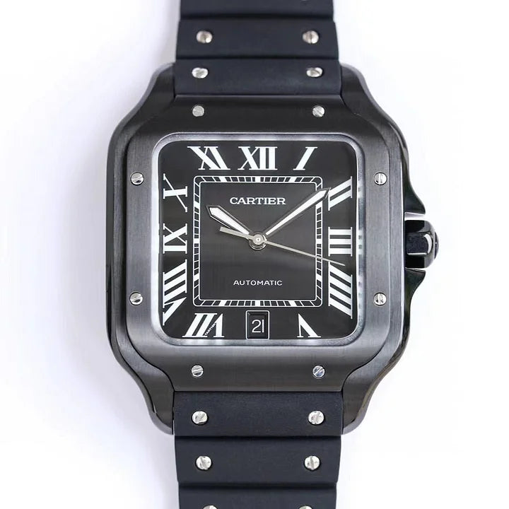 Cartier Santos de Cartier LM WSSA0039 Black Dial 39.8mm Rubber Strap