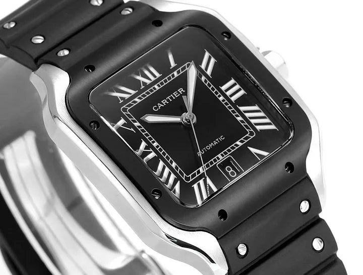 Cartier Santos de Cartier LM 39.8mm Black Dial Rubber Strap | Automatic