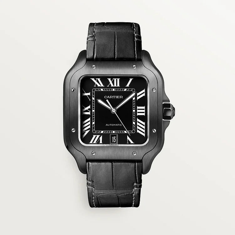 Cartier Santos de Cartier LM 39.8mm Black Dial Automatic Leather Strap