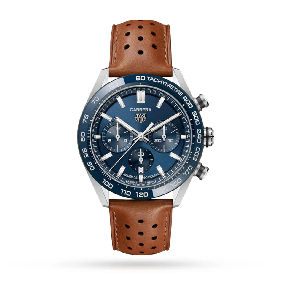 TAG Heuer Carrera Chronograph Blue Dial With Brown Strap