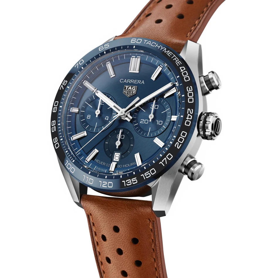 TAG Heuer Carrera Chronograph Blue Dial With Brown Strap