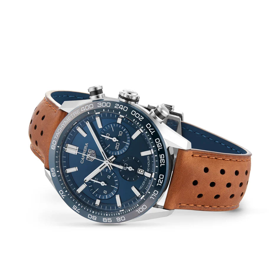 TAG Heuer Carrera Chronograph Blue Dial With Brown Strap
