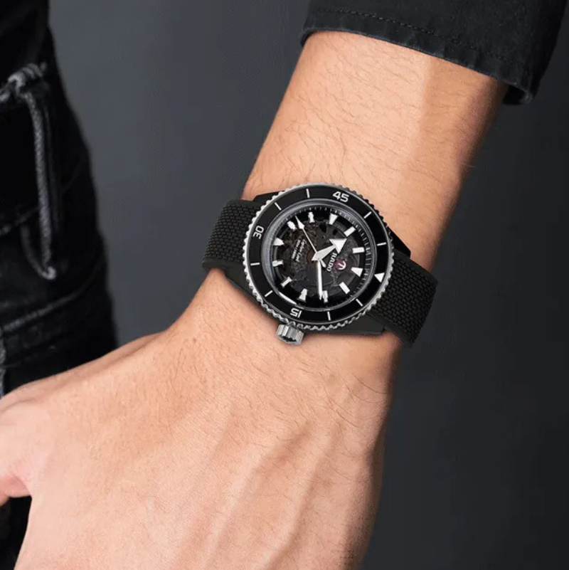 Rado Captain Cook Automatic Watch Black Dial Black Rubber Strap 43 mm